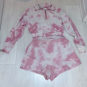 Victoria's Secret Pink Tie-Dye Quarter-Zip Pullover Sweater and Shorts Set